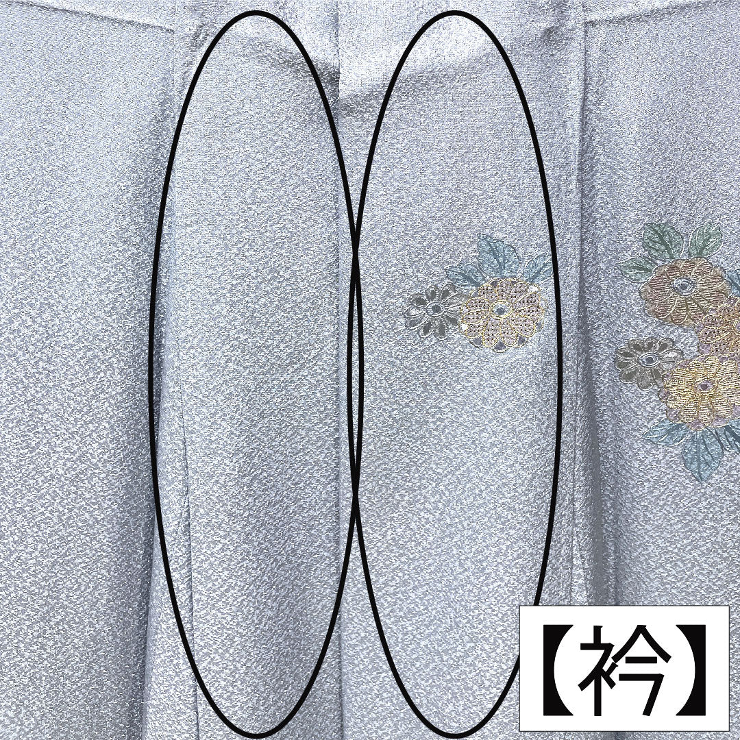 訪問着 正絹 袷 身丈158cm 裄丈63cm 薄花色（うすはないろ） 刺繍 草花模様 Aランク 青系 1112004693317