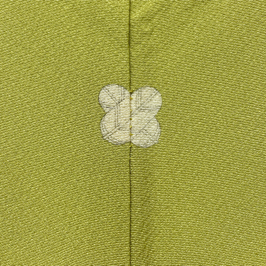 Plain color, pure silk, length 150cm, sleeve length 63cm, Wakanae-iro, plain color, one crest, different hawk feathers, lined, B rank, green, 1114001774119