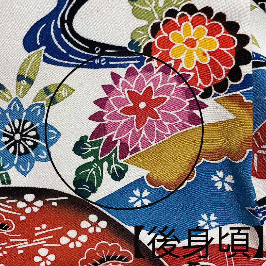 振袖 身丈160cm 裄丈65cm 袷  瑠璃色 京紅型 吉祥文様  正絹 Aランク 紺系 1113001753418