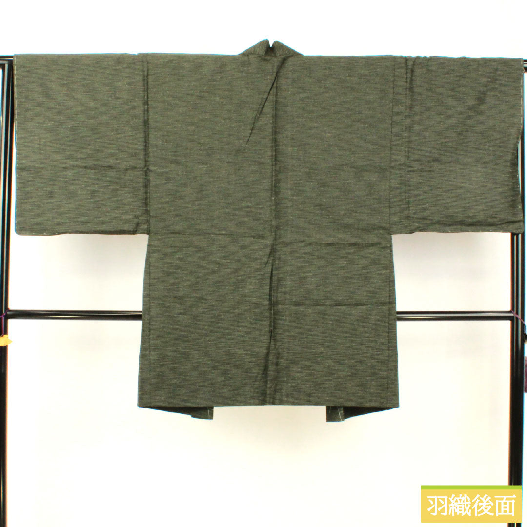 男物 正絹 Sランク 身丈133.5cm 裄丈65cm 鈍色（にびいろ） しつけ糸付き 単衣 緑系 1119001682319