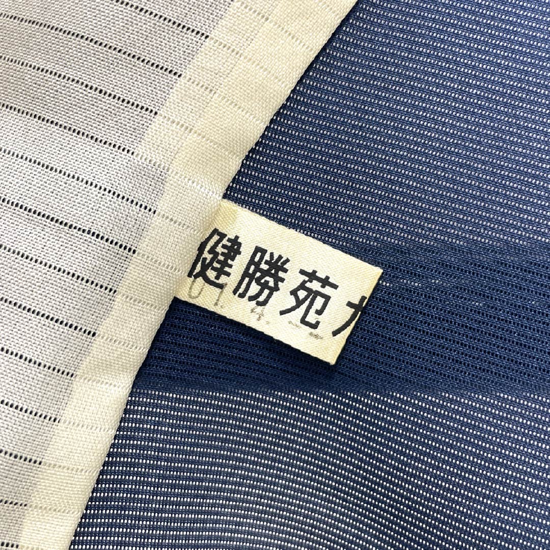 夏物 正絹 付下げ Aランク 身丈163.5cm 裄丈67.5cm 紺色（こんいろ） 型染 幾何学模様 健勝苑ガード 絽 紺系 1132005033418