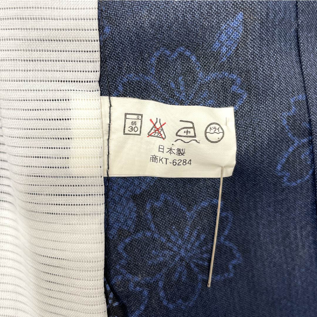 Summer kimono, polyester, small pattern, length 163.5cm, sleeve length 65cm, cherry blossom, washable kimono, gauze, S rank, black, 1132001942410