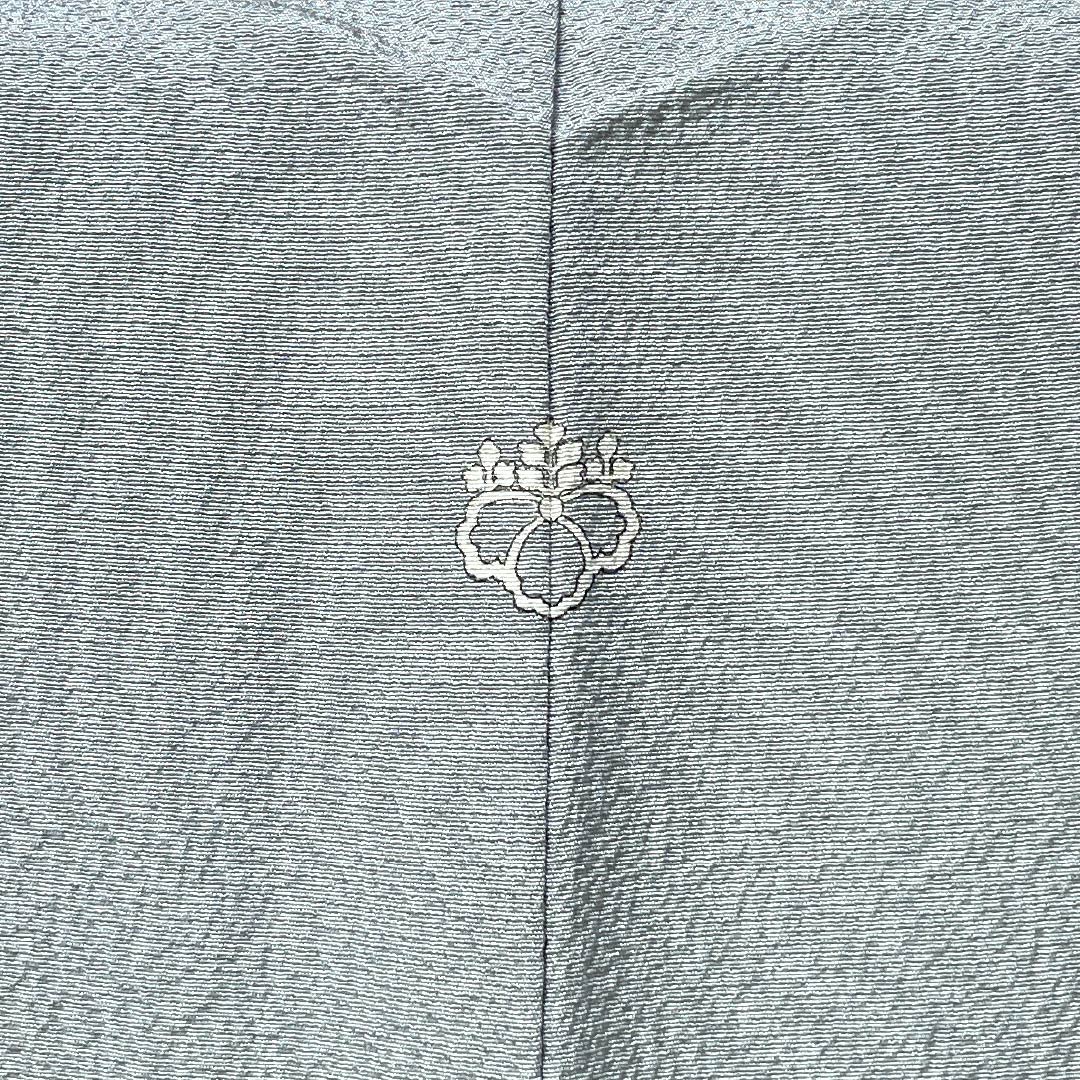 色無地 正絹 Sランク 身丈160.5cm 裄丈64cm 空色鼠色（そらいろねずいろ） 一つ紋 五三桐 素無地 袷 水色系 1114002682424