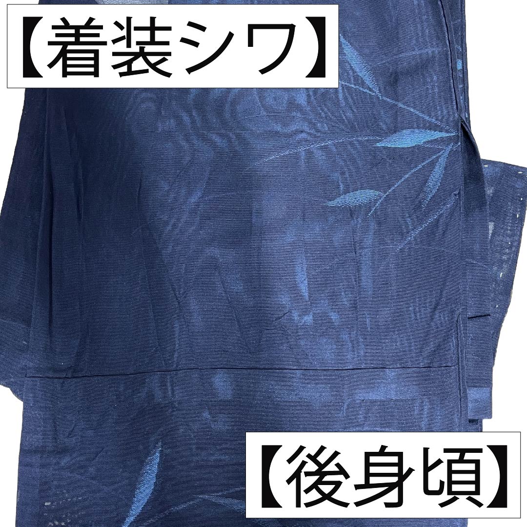 夏物 正絹 お召 Sランク 身丈158cm 裄丈62cm 紺色（こんいろ） 露芝 草花模様 紗 紺系 1132004282318