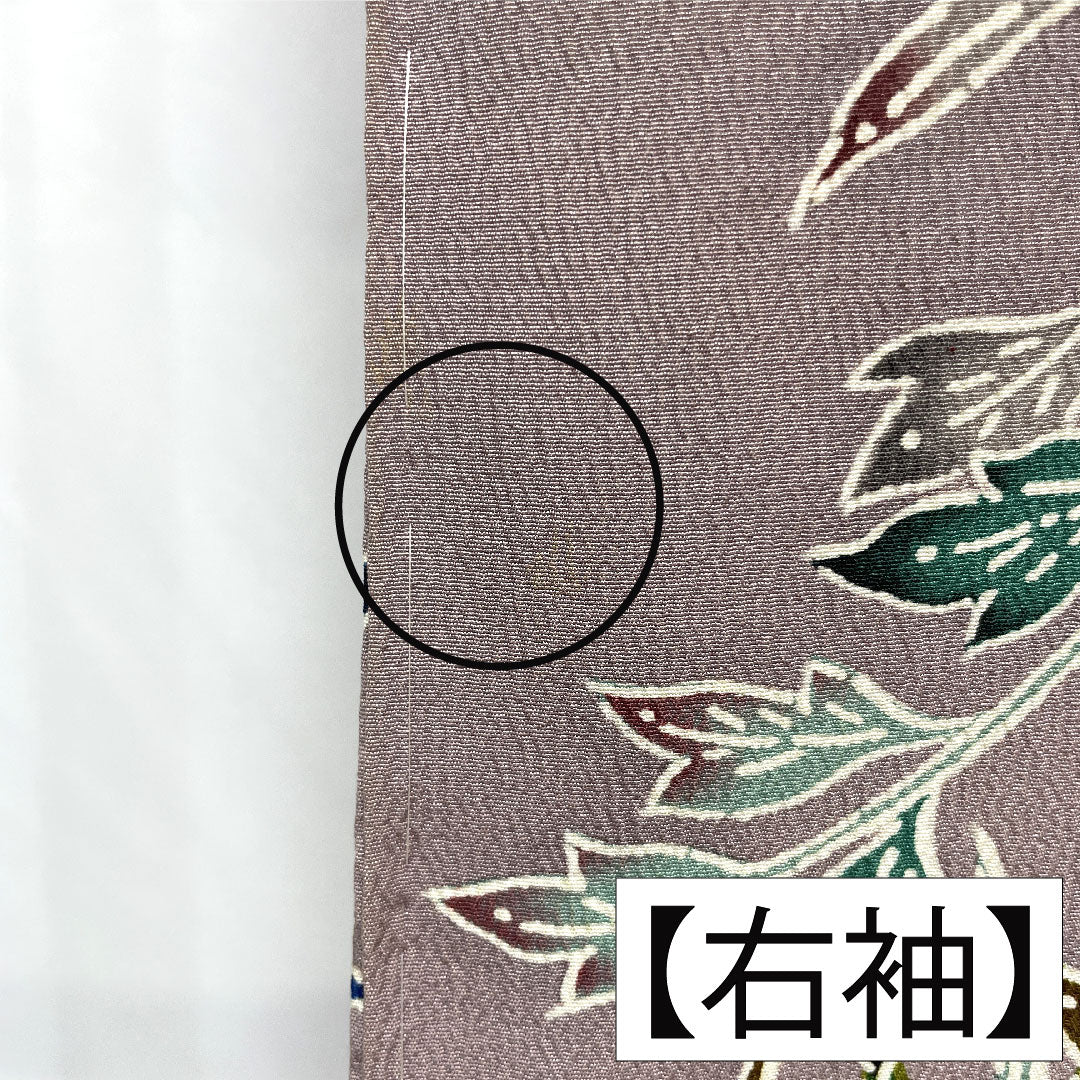 Homongi, pure silk, lined, length 164cm, sleeve length 63cm, grape color (shrimp color), Kyoto Bingata, floral pattern, A rank, purple, 1112005263420