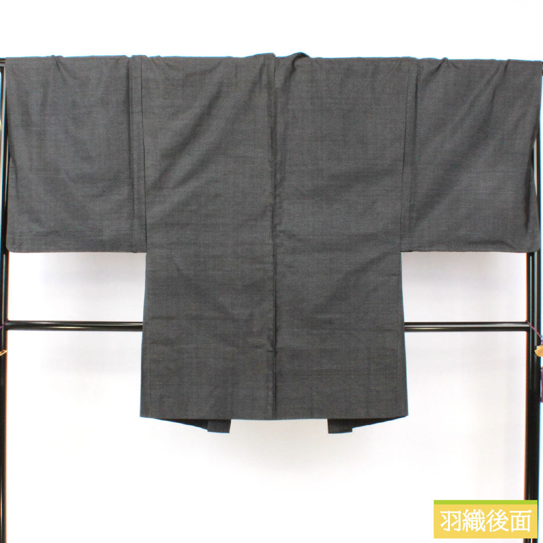 Men's Pure Silk A-Rank Kimono, Length 139cm, Sleeve Length 67.5cm, Oshima Tsumugi 100 Tortoiseshell Weave, Lined, Gray, with Basting Threads, Product Number: 1119001793322