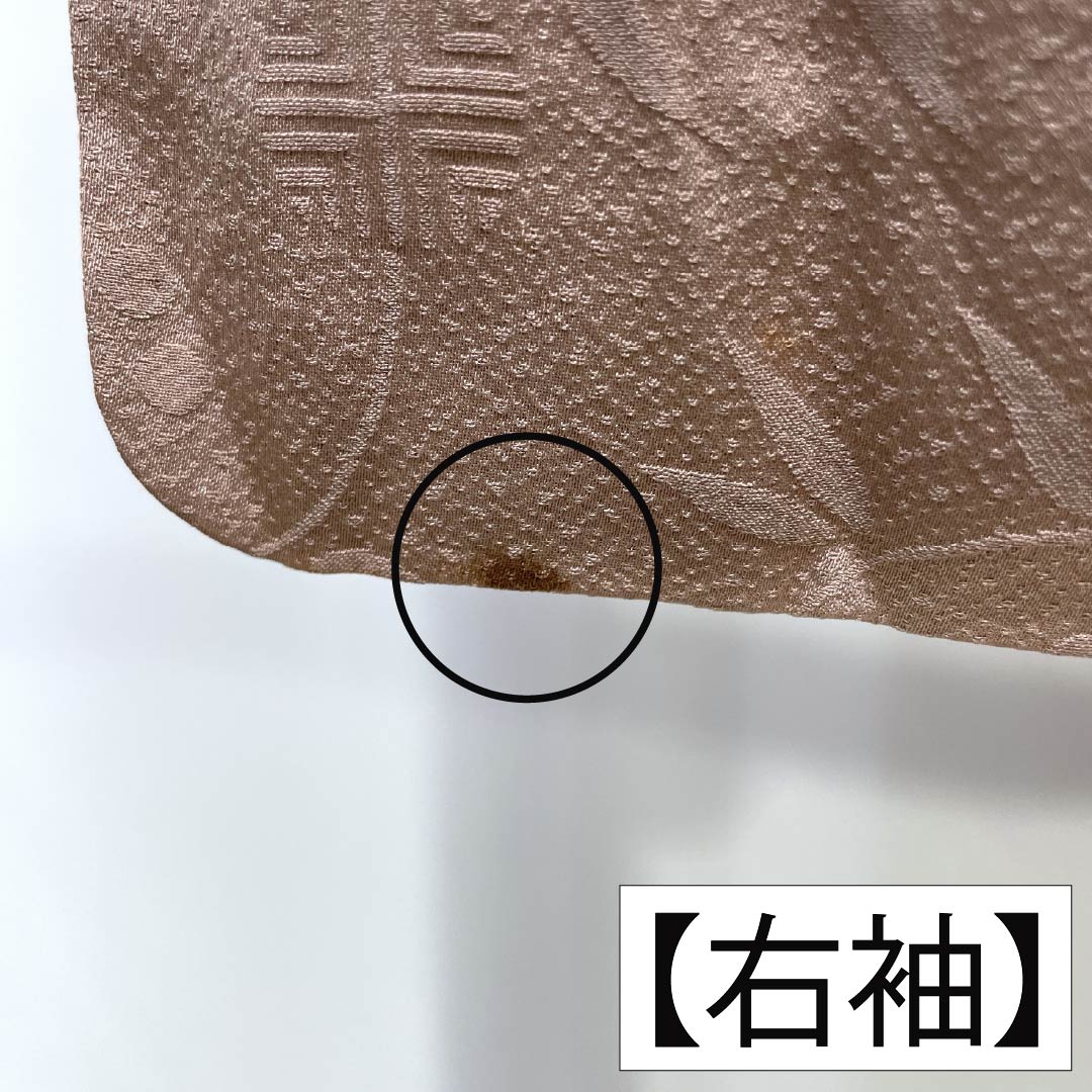 色無地 正絹 Aランク 身丈150cm 裄丈62cm 水柿色（みずがきいろ） 唐草 単衣 茶系 1114002733114