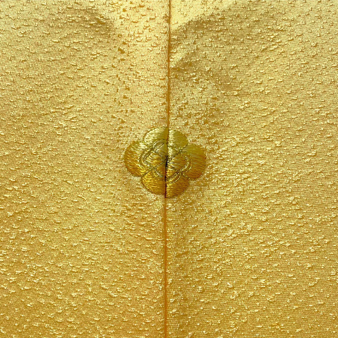 Homongi, pure silk, lined, length 159.5cm, sleeve length 61cm, light tangerine color, Sagara embroidery, floral pattern, one crest, quince, S rank, yellow, 1112005082323