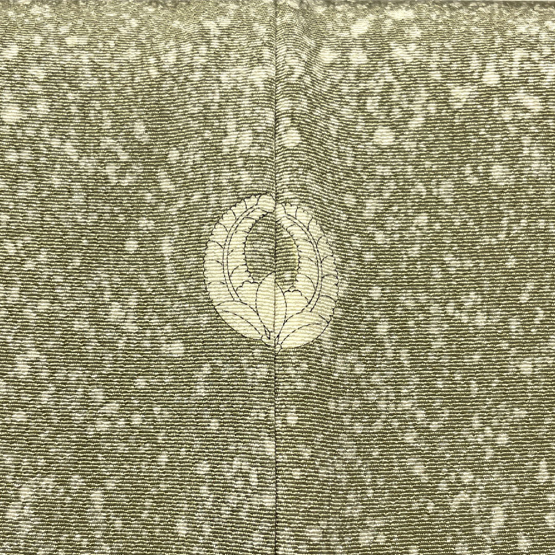 訪問着 正絹 袷 身丈157.5cm 裄丈62cm 蠟色（ろういろ） タタキ染 京友禅 菊 菖蒲 一つ紋 Sランク 緑系 1112005252319