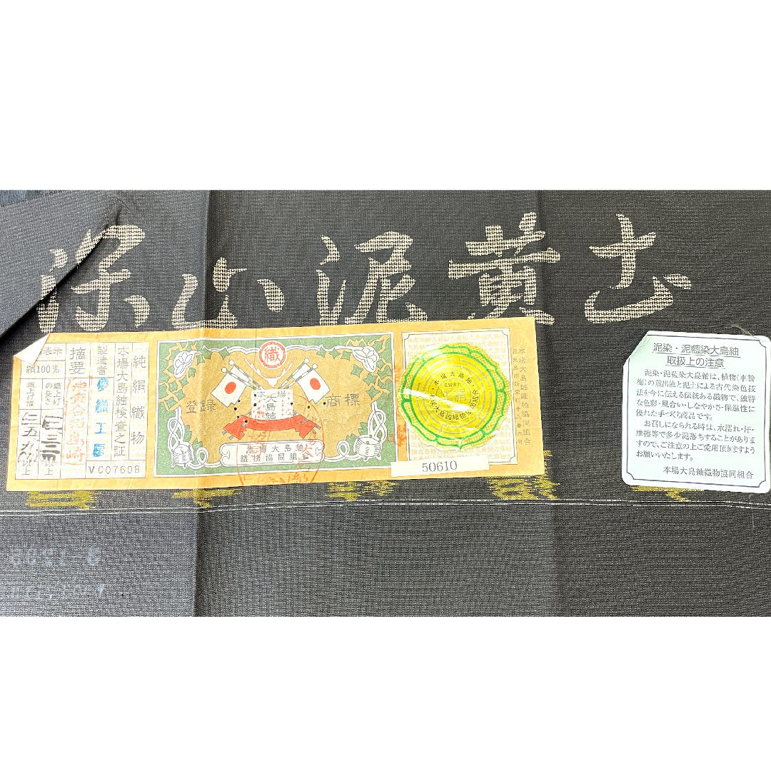 Homongi, pure silk, lined, length 167.5cm, sleeve length 69.5cm, pongee fabric, dyed Oshima, geometric pattern, Kirara Guard, S rank, black, 1112003582510