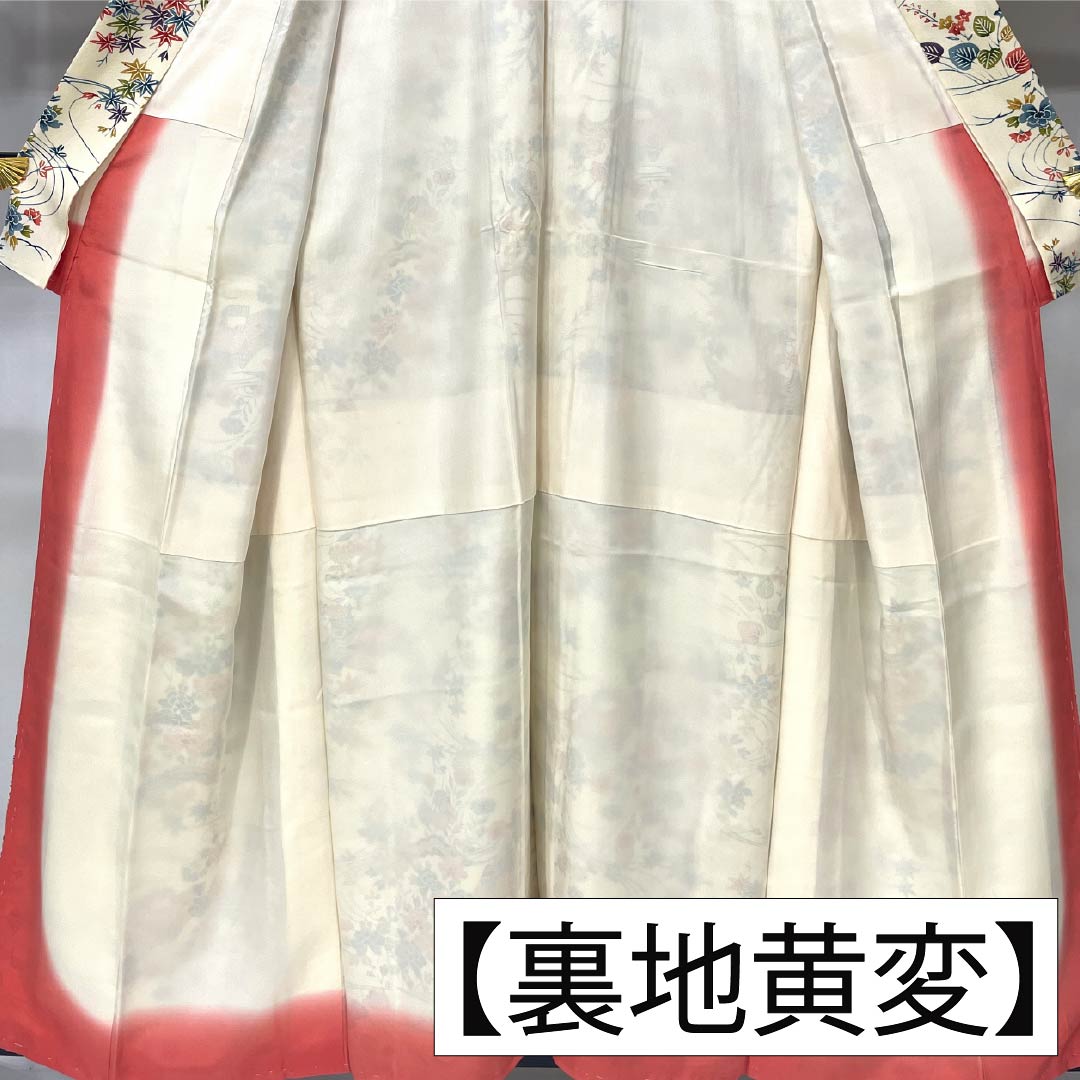 小紋 正絹 身丈158.5cm 裄丈64cm 袷 練色（ねりいろ） 型染 紅型調 茶屋辻 Aランク クリーム系 1115005103315