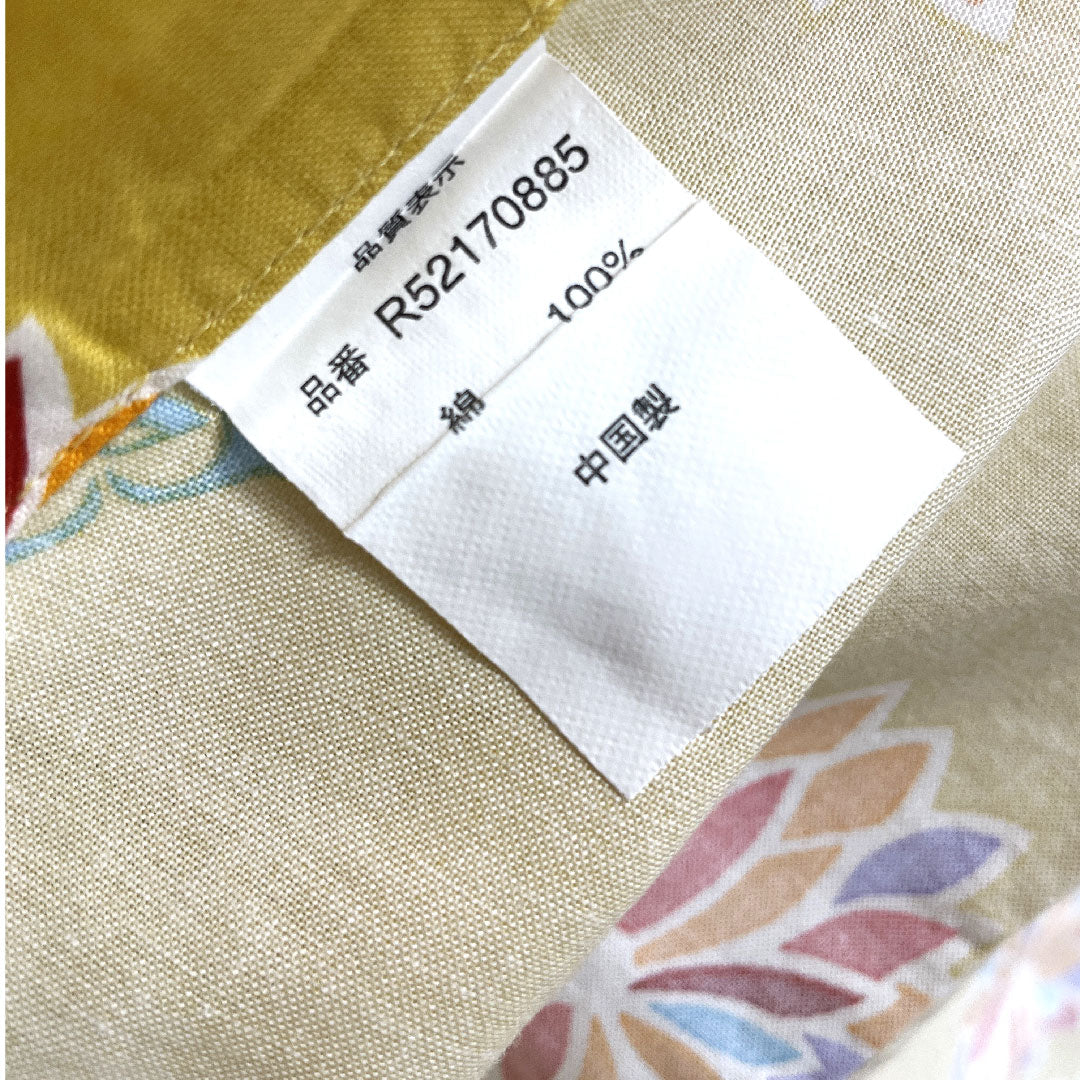 浴衣 支子色 抽象模様 木綿 Sランク 単衣 身丈160.5cm 裄丈64cm 黄系 1118001232423