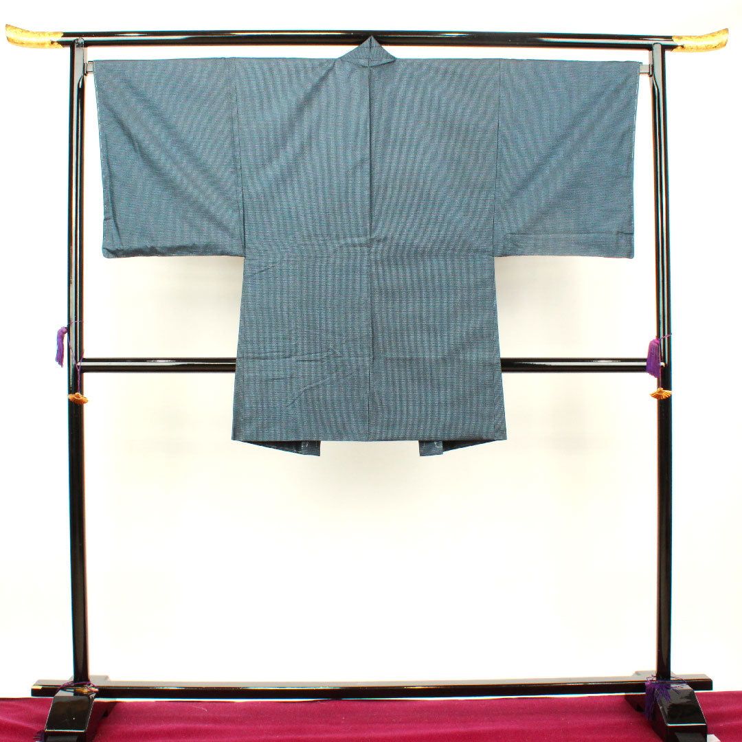 男物 身丈142.5cm 裄丈66.5cm 大島紬 アンサンブル 経緯絣 正絹 Sランク 袷 紺系 1119000482418