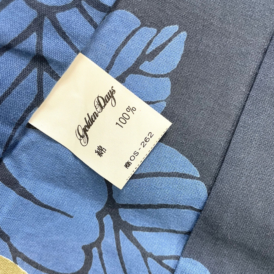 Yukata Cotton Length 161cm Sleeve length 65.5cm S rank Single layer Navy blue Navy iron color Camellia 1118005172418