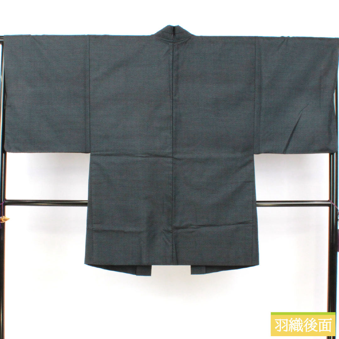 男物 正絹 Sランク 身丈139cm 裄丈66.5cm 大島紬 100亀甲 袷 紺系 1119001752318