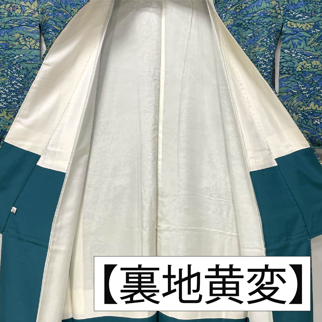 小紋 正絹 身丈164.5cm 裄丈68cm 袷 露草色（つゆくさいろ） 型染 風景絵画調 しあわせガード Sランク 青系 1115005422417