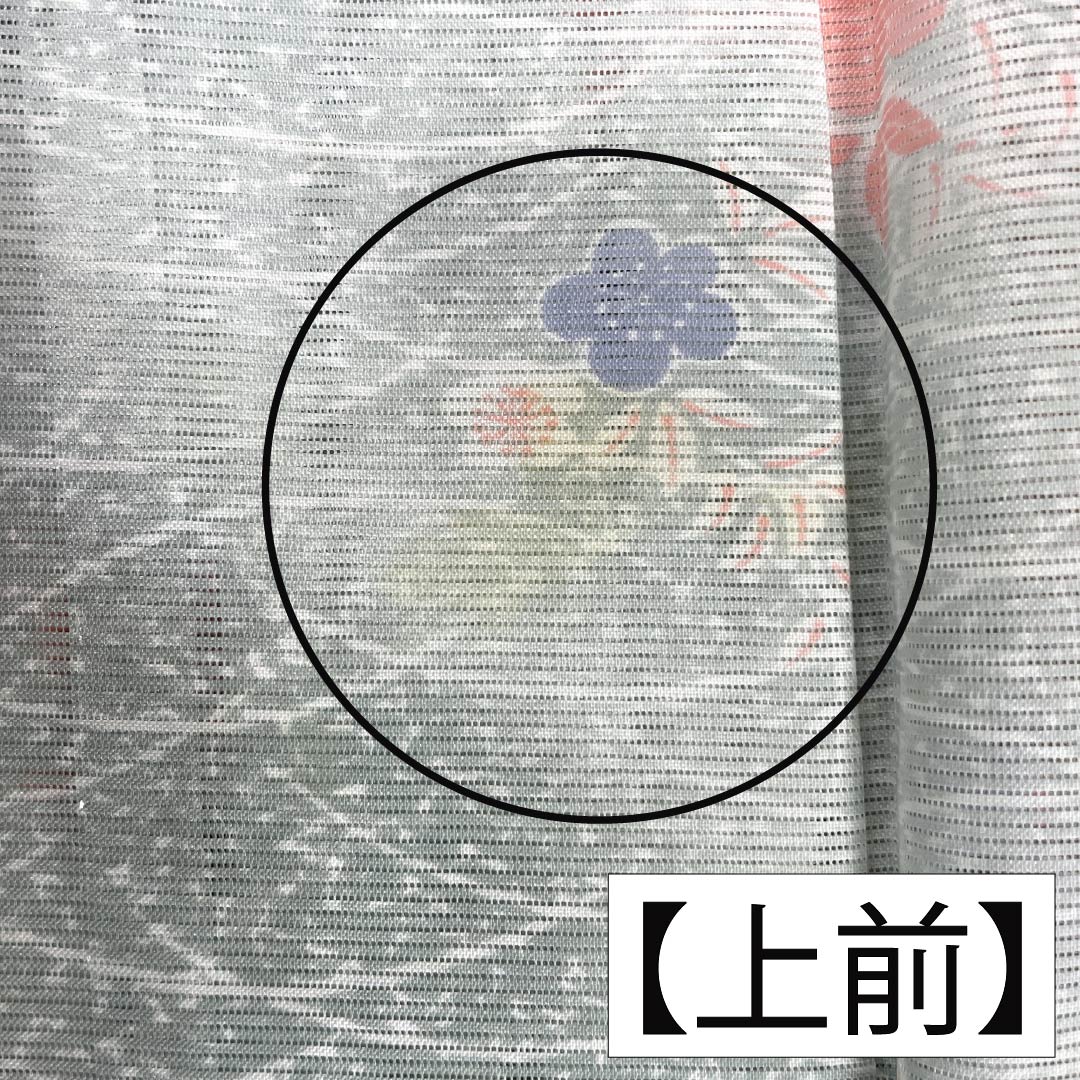 夏物 ポリエステル 小紋 Aランク 身丈153.5cm 裄丈62.5cm 青磁色（せいじいろ） 露芝 桜 洗える着物 絽 緑系 1132003373219