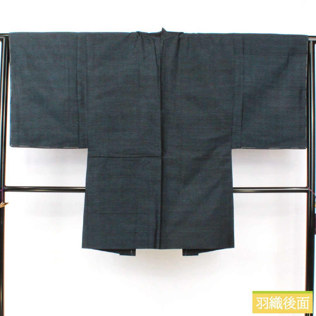 男物 正絹 Sランク 身丈141.5cm 裄丈64cm 大島紬 横双絣 しつけ糸付き 袷 紺系 1119001732418