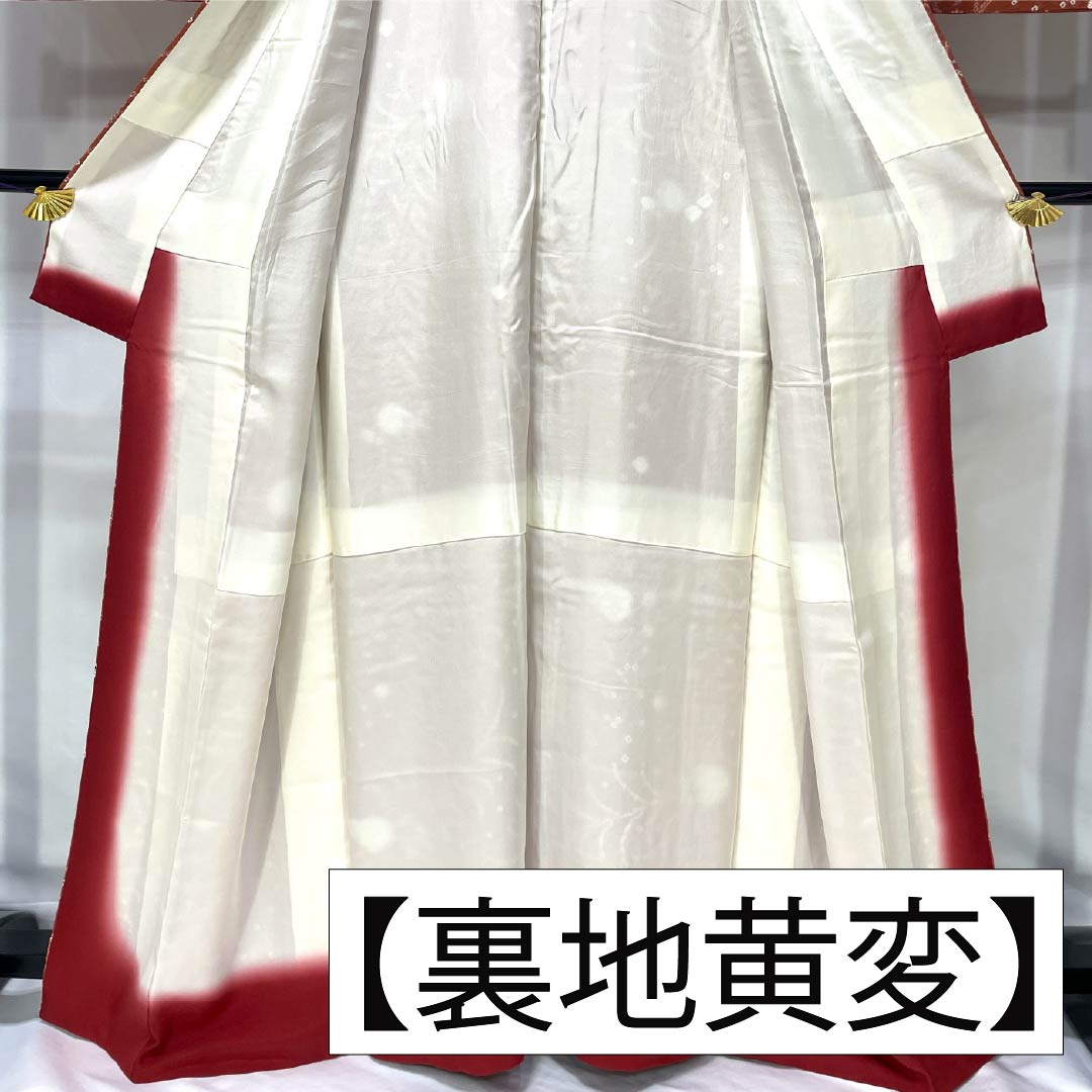 小紋 正絹 身丈163cm 裄丈65cm 袷 緋銅色（ひどうしょく） 絞り 辻ヶ花 Sランク 朱系 1115005242416