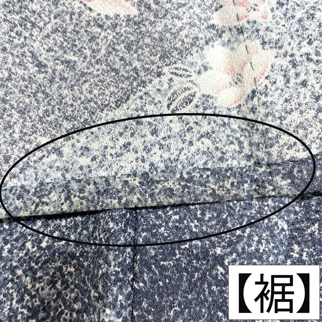 小紋 ポリエステル Aランク 身丈160cm 裄丈62cm 単衣 空色鼠色（そらいろねずいろ） 藍錆色（あいさびいろ） 洗える着物 タタキ染 桜 グレー系 1115008153422