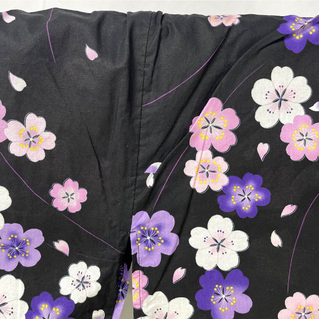 Cotton Yukata, Length 166.5cm, Sleeve Length 62.5cm, S Rank, Single Layer, Black, Cherry Blossom Design, 1118005932510