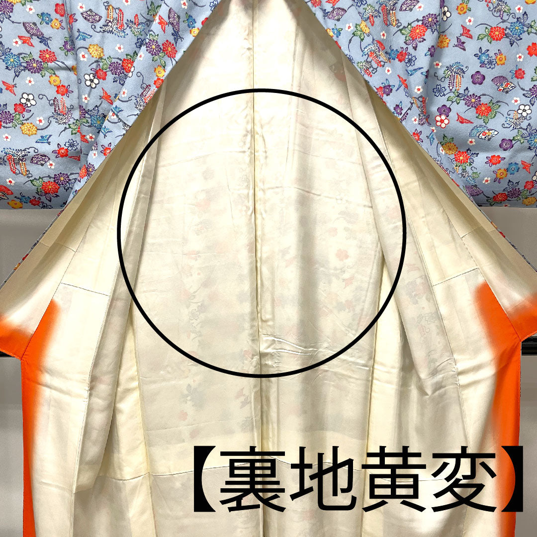 小紋 身丈160cm 裄丈62cm 袷  薄藍色 型染 草花模様  正絹 Sランク 青系 1115002742417