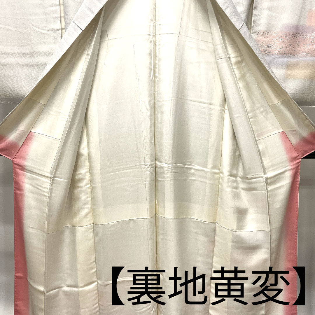 訪問着 袷 身丈162cm 裄丈64cm 胡粉色 金彩加工 刺繡 正絹 Aランク グレー系 1112002363422