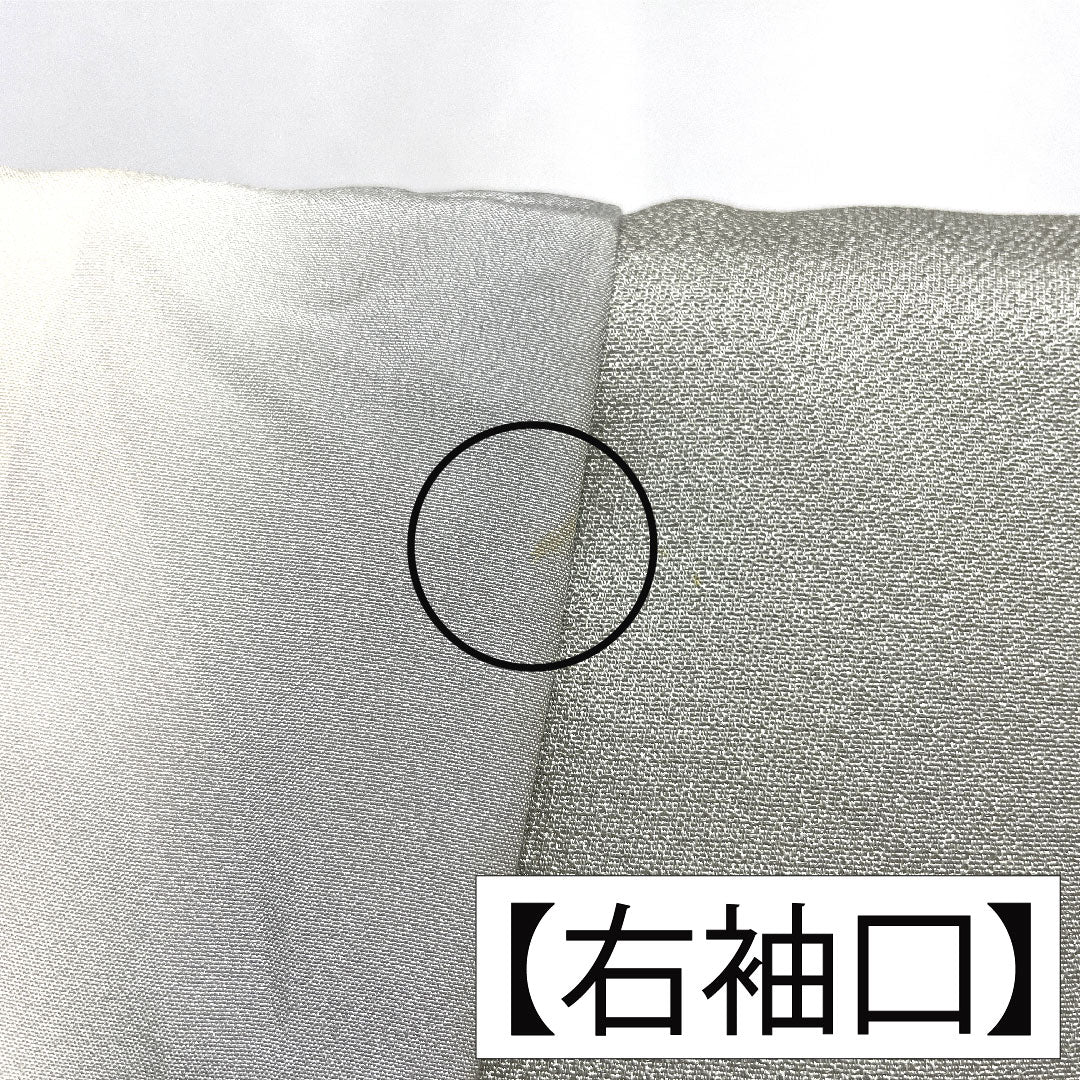 Homongi, pure silk, lined, length 167cm, sleeve length 62.5cm, white-green, Kyo-Yuzen, fan, dew grass, B rank, green, 1112004934519