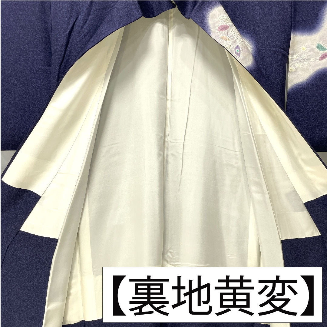 訪問着 正絹 袷 身丈154cm 裄丈63cm 鉄葡萄色（てつぶどういろ） 辻ヶ花 タタキ染 Aランク 紺系 1112005133218