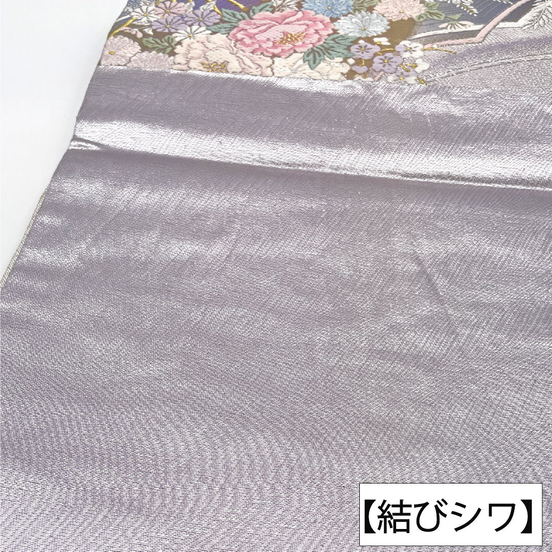 袋帯 正絹 Aランク 花柄 西陣織 帯丈432cm 六通 フォーマル 銀系 1123016643322