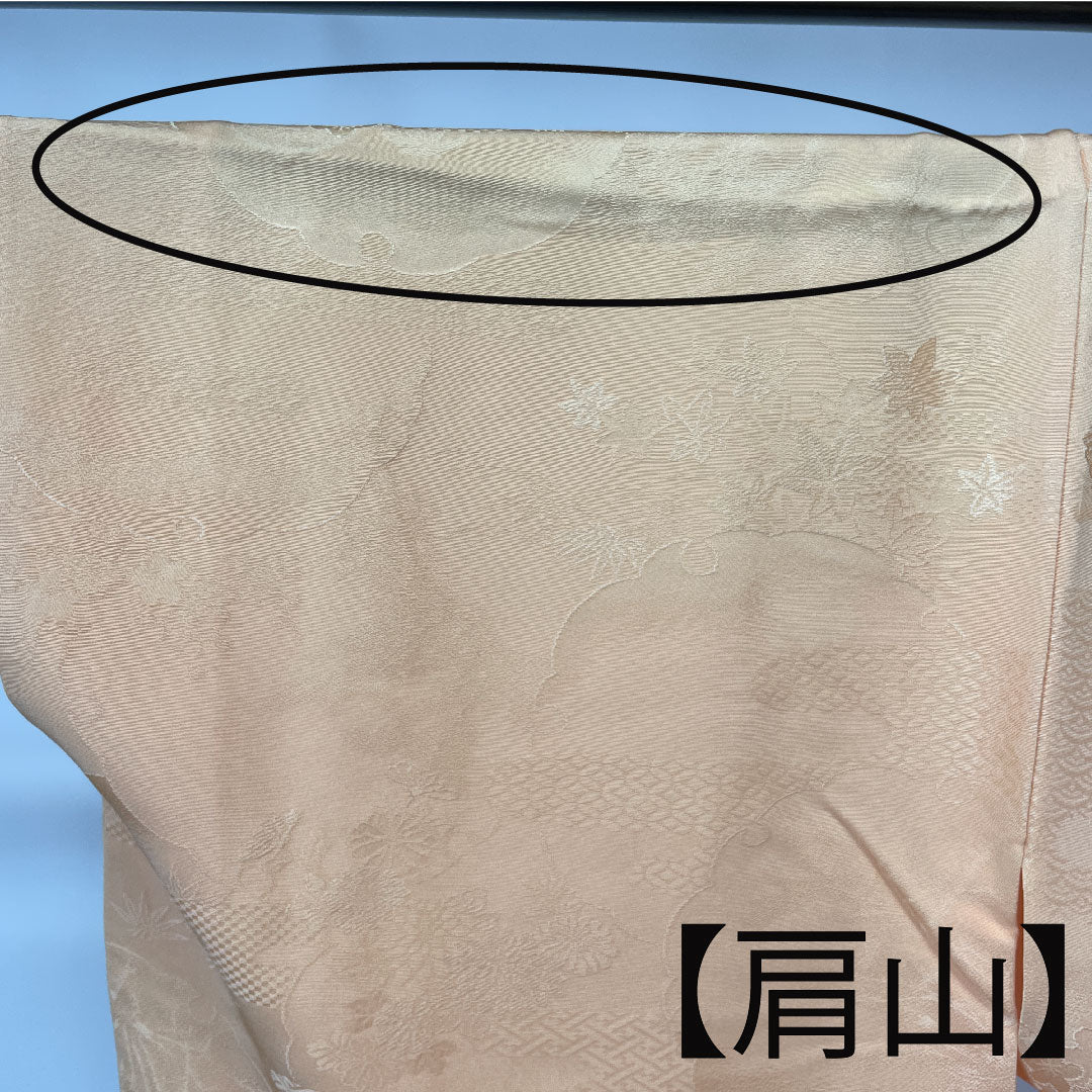 色無地 正絹 肌色 吉祥文様 五三桐  身丈161.5cm 裄丈66cm 袷  Aランク 橙系 1114000903426