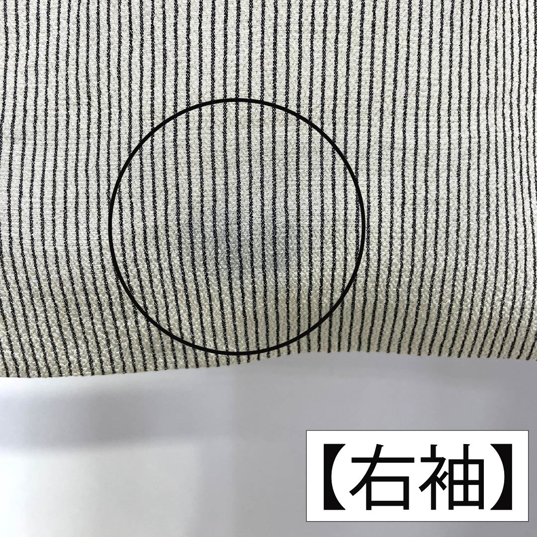 紬 正絹 Aランク 身丈154cm 裄丈62cm 乳白色（にゅうはくしょく） 塩沢紬 縞 袷 白系 1116004573211