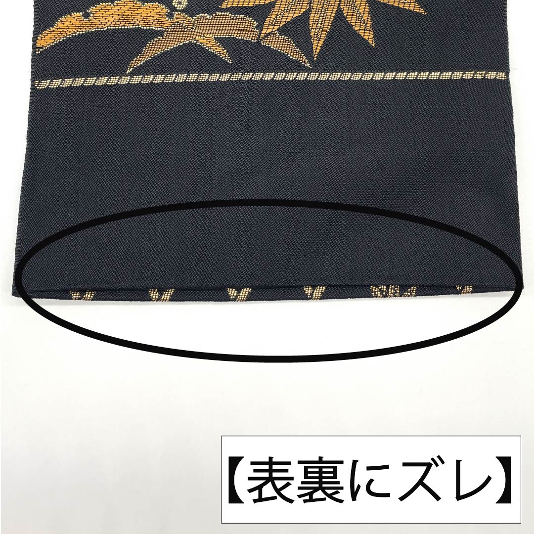 【未仕立】半幅帯 ポリエステル Aランク 黒色（くろいろ） 古典柄 笹 芝草 籠目 帯丈422cm 黒系 1125003363410