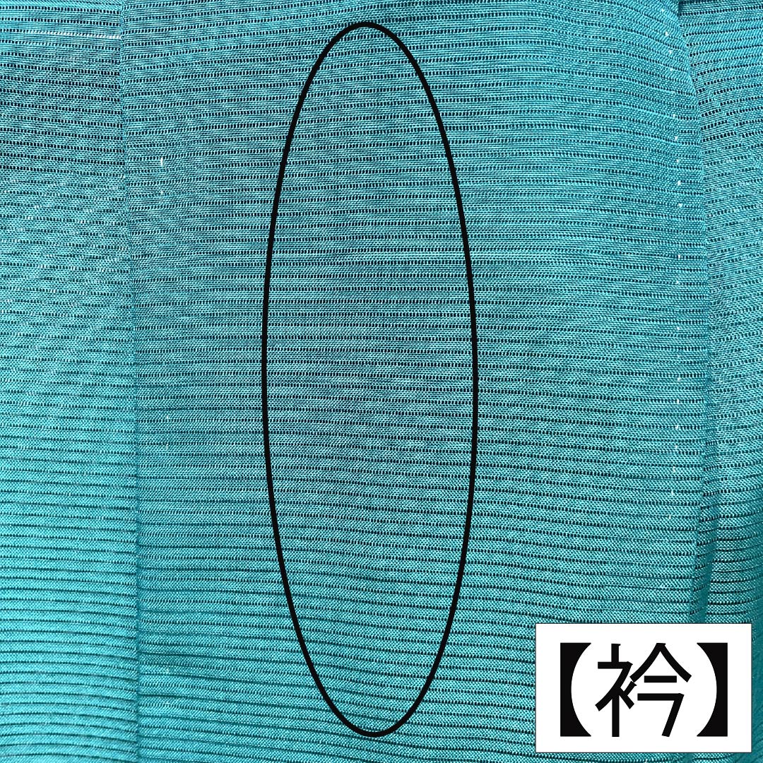 夏物 ポリエステル 色無地 Aランク 身丈155cm 裄丈61cm 織色（おりいろ） 洗える着物 素無地 一つ紋 絽 緑系 1132004053319