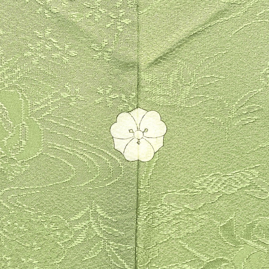 色無地 寿光織 時代人物風景模様 剣片喰  身丈164cm 裄丈66cm 袷  正絹 Sランク 緑系 1114000292319