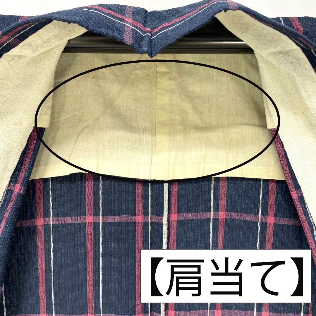 浴衣 木綿 身丈154cm 裄丈65cm Bランク 単衣 紺系 印度藍色（いんどあいいろ） しじら織 格子 1118005624218