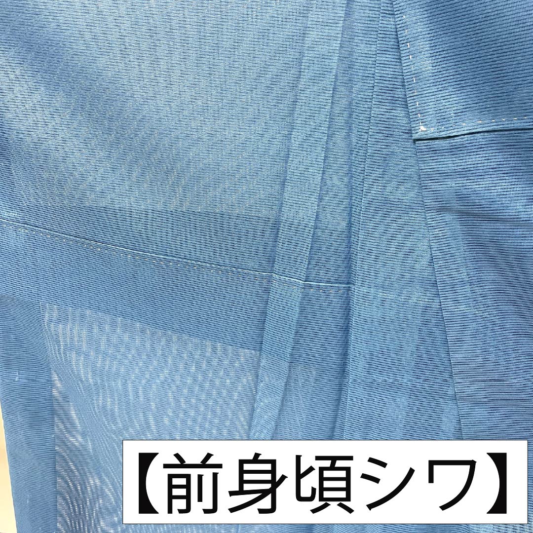 夏物 ポリエステル 付下げ Sランク 身丈157cm 裄丈67cm 甕覗色（かめのぞきいろ） 洗える着物 サギ 笹 絽 青系 1132006272317