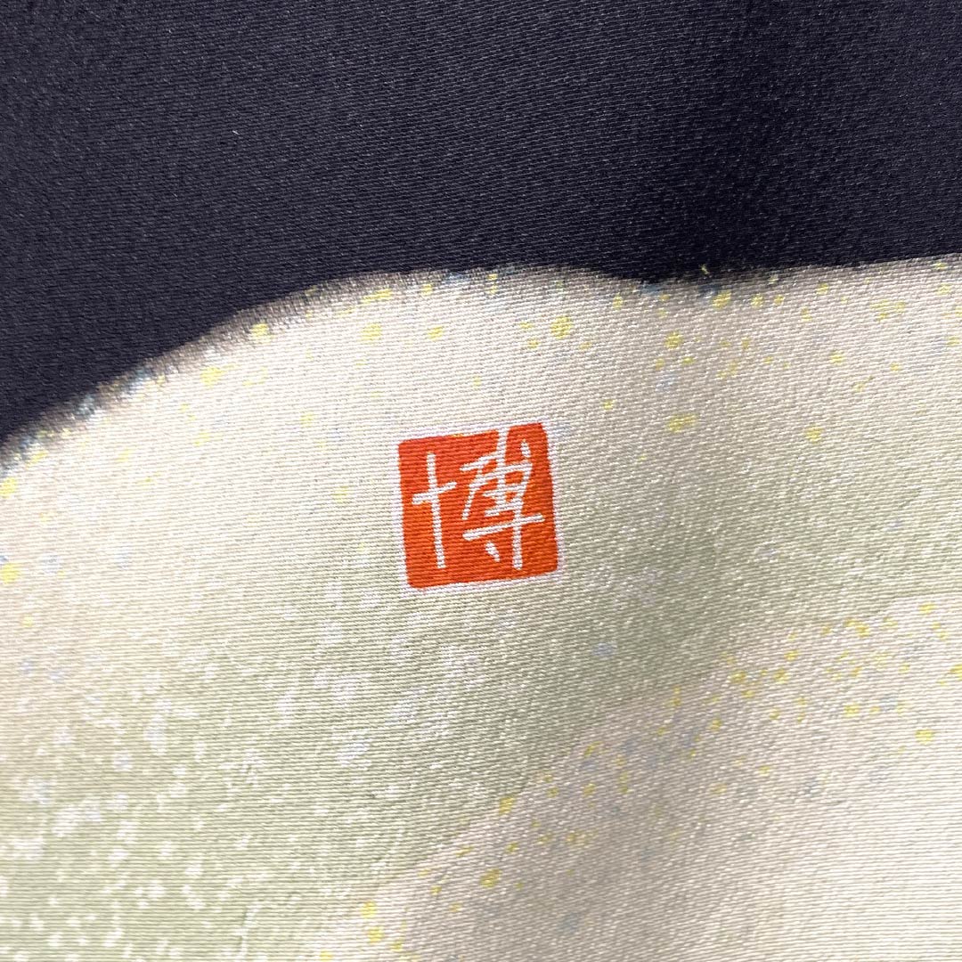 黒留袖 正絹 Aランク 身丈159cm 裄丈64.5cm 袷 京加賀友禅 五つ紋 抱き茗荷 作家物 風景模様 松 梅 五つ紋 黒系 1111001963310