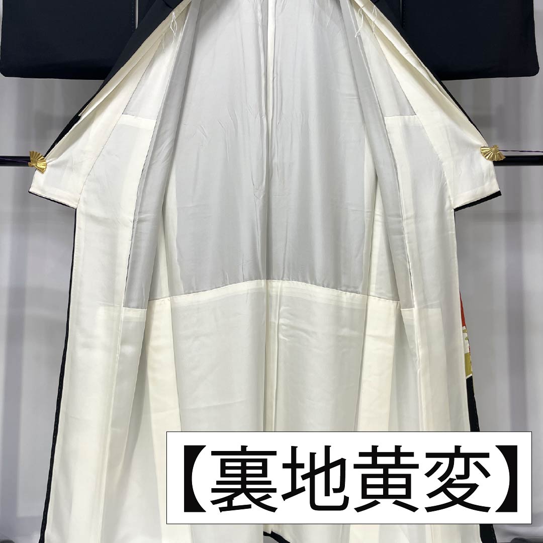 黒留袖 正絹 Aランク 身丈155.5cm 裄丈63cm 袷 京友禅 五つ紋 五三桐 吉祥文様 御所車 茶屋辻 五つ紋 黒系 1111001943310