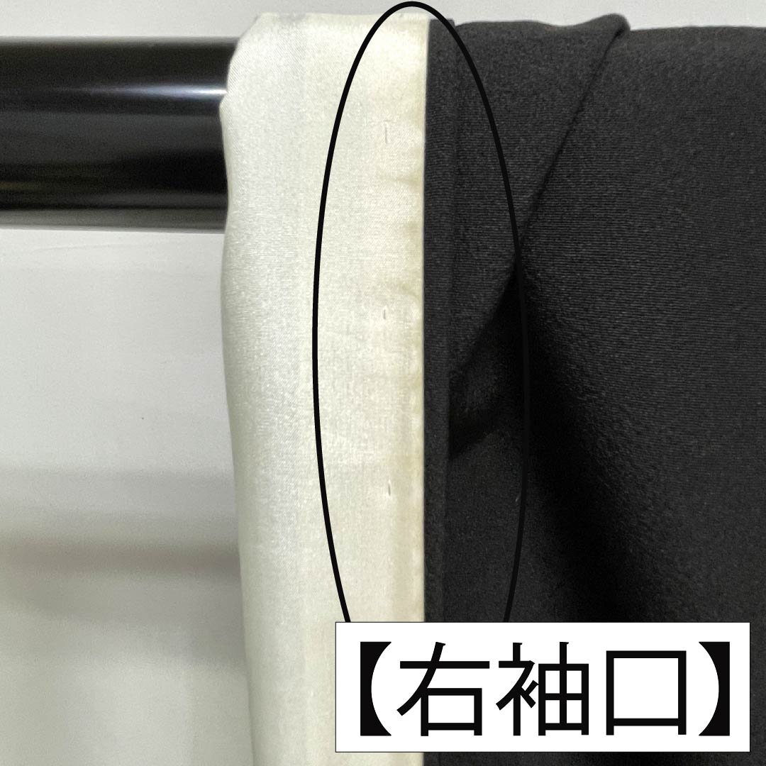 黒留袖 正絹 Bランク 身丈161cm 裄丈66cm 袷 京友禅 五つ紋 右に三つ巴 吉祥文様 雪輪 扇面 梅 五つ紋 黒系 1111001984410