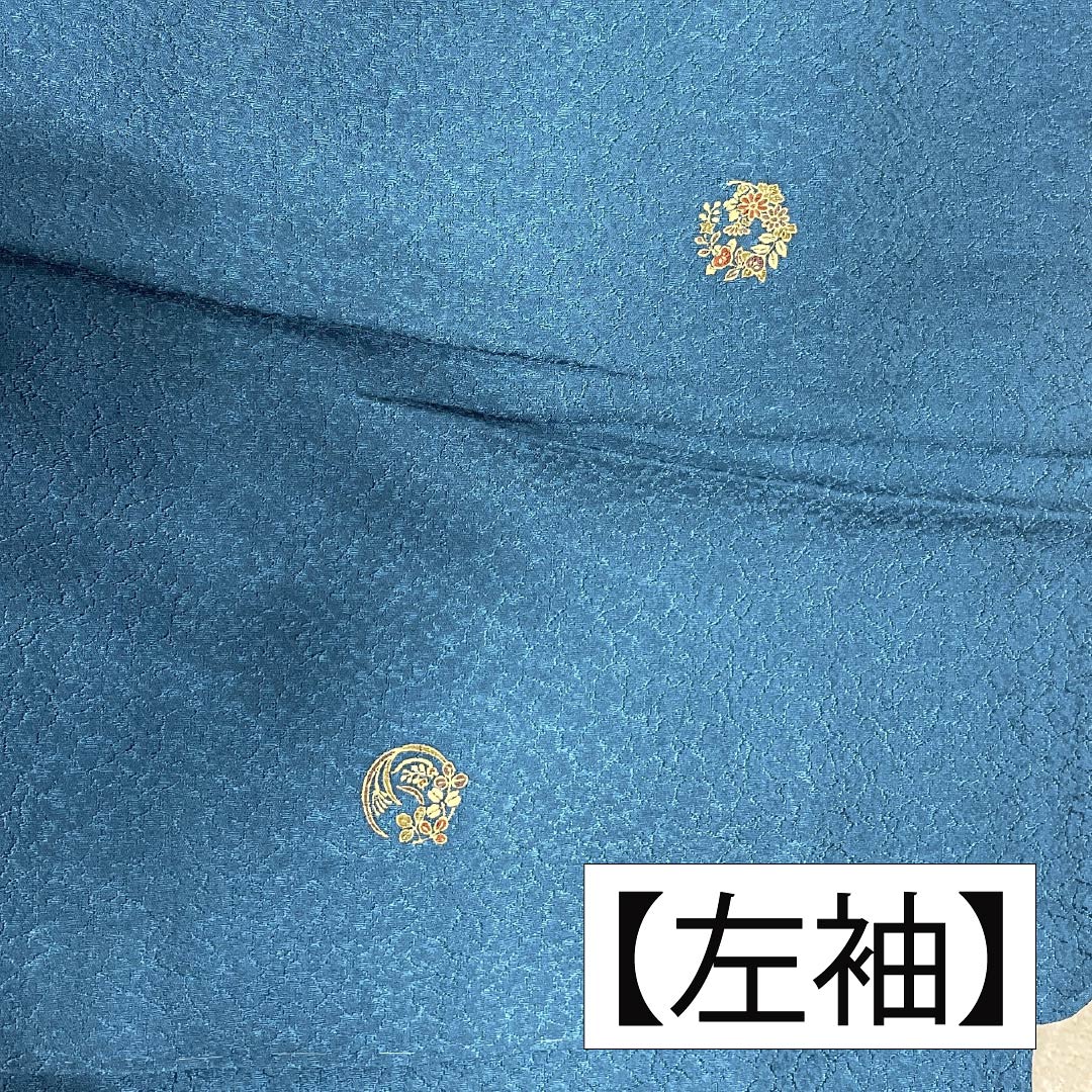 小紋 正絹 身丈165cm 裄丈66.5cm 袷 納戸色（なんどいろ） 花輪 京友禅 Sランク 青系 1115006282517