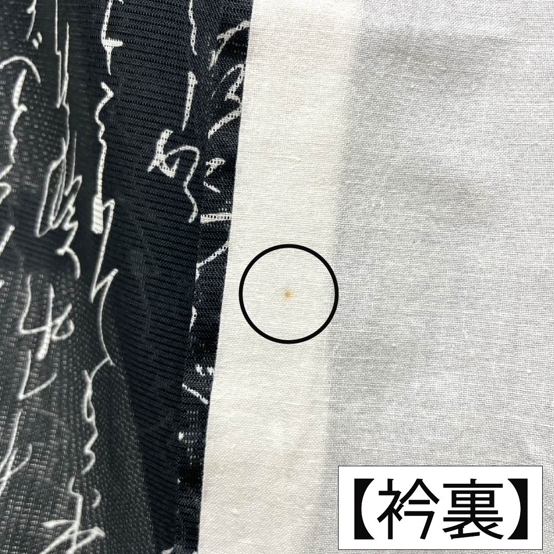 夏物 ポリエステル 小紋 Sランク 身丈158cm 裄丈62.5cm 洗える着物 加賀千代女 俳句 絽 黒系 1132007062310