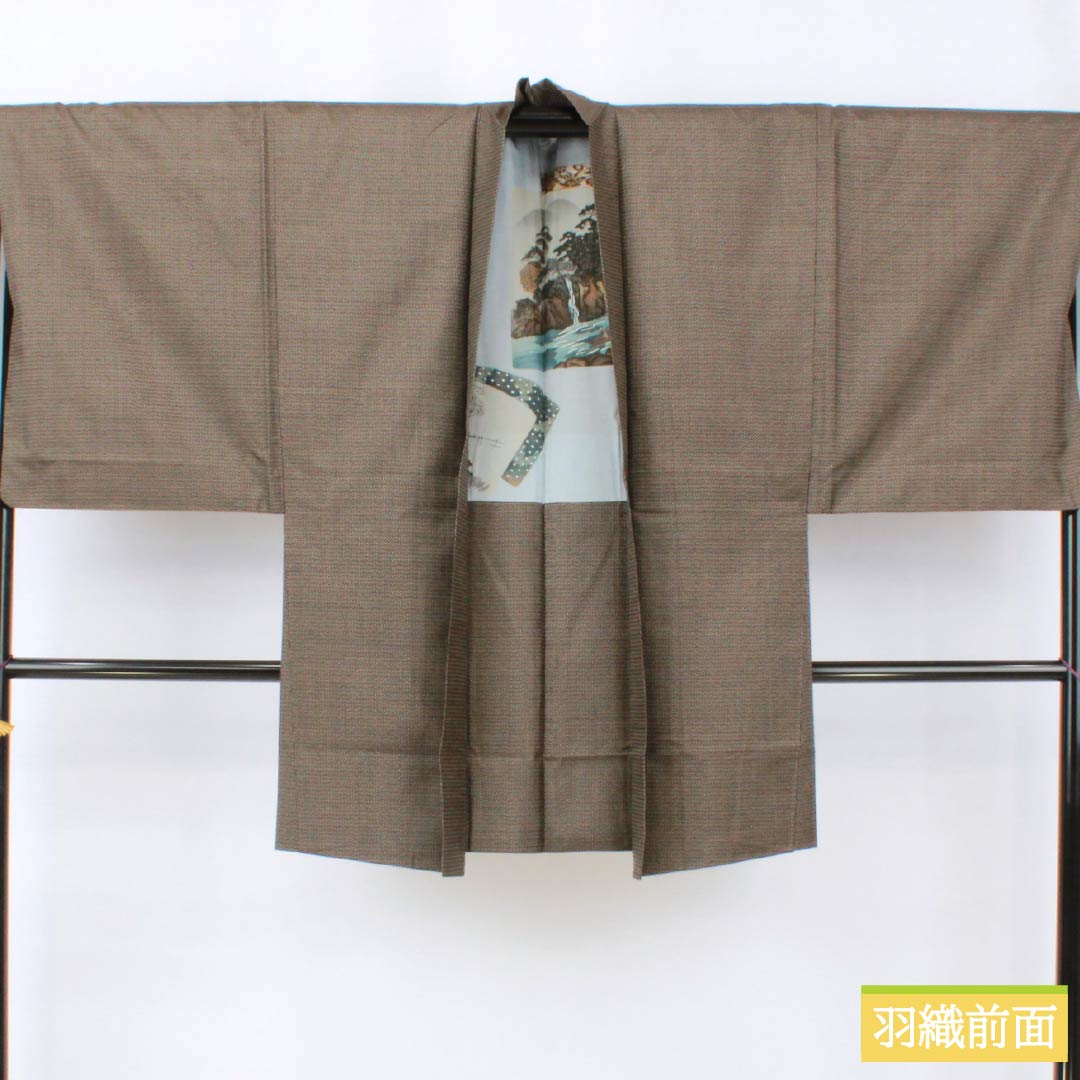 男物 正絹 Sランク 身丈139cm 裄丈68.5cm 落栗色（おちぐりいろ） 大島紬 100亀甲 アンサンブル 袷 茶系 1119001382314