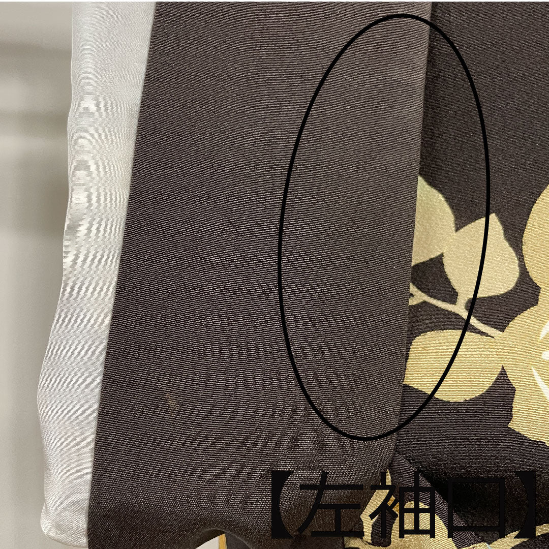 訪問着 袷 身丈161cm 裄丈70cm 黒鼠色 手描き友禅 草花模様 正絹 Sランク 黒系 1112001762410