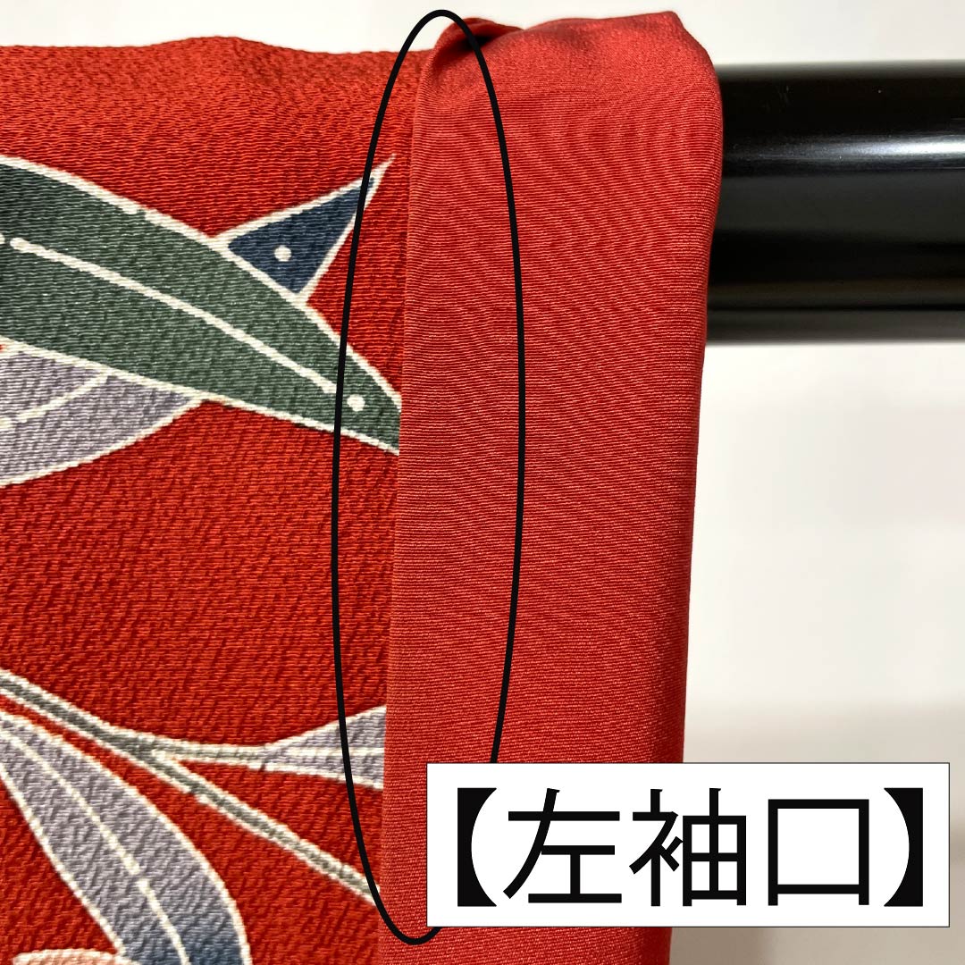 振袖 正絹 Sランク 身丈167cm 裄丈66cm 袷 赤色（あかいろ） 京紅型 吉祥文様 蝶 橘 赤系 1113002322512
