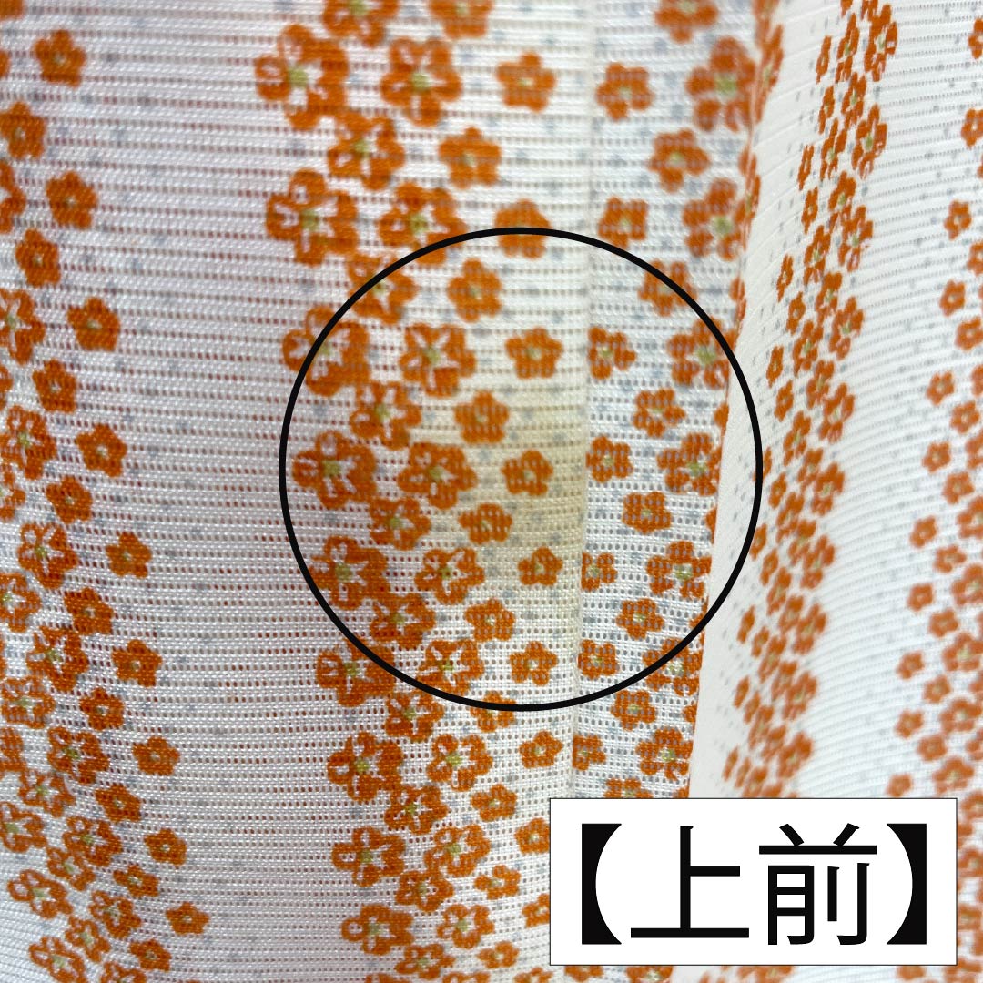 夏物 ポリエステル 小紋 Aランク 身丈167cm 裄丈65cm 洗える着物 小花 縞 絽 白系 1132007113511