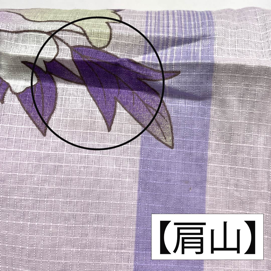 浴衣 木綿 身丈166cm 裄丈67.5cm Aランク 単衣 紫系 淡藤色（うすふじいろ） 牡丹 竹 1118006053520