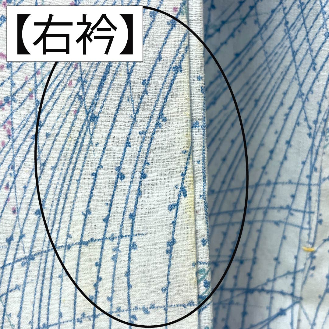 夏物 木綿 小紋 Bランク 身丈156cm 裄丈62cm 蟹鳥染色（かにとりぞめいろ） 抽象模様 紗 水色系 1132004404324