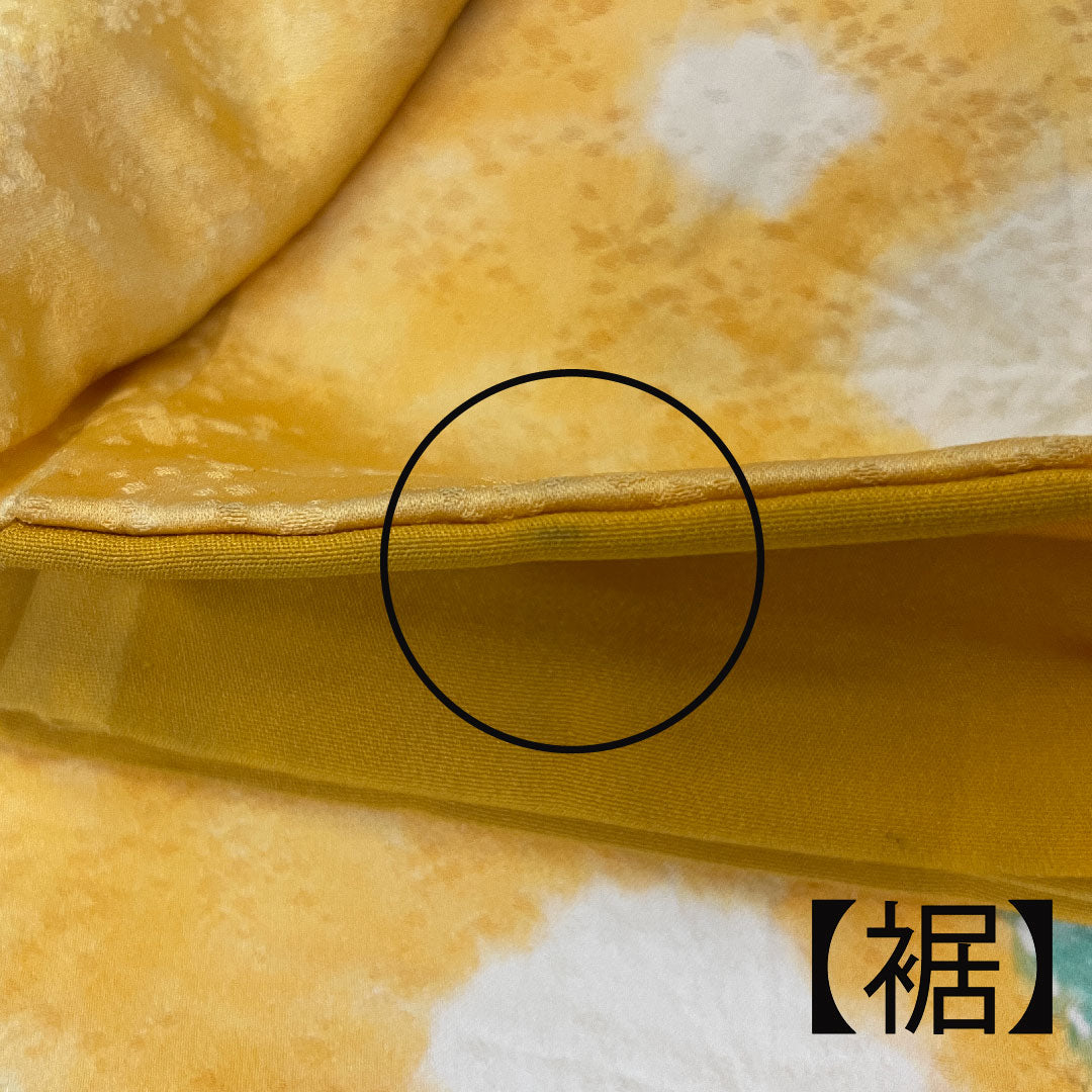 小紋 身丈159cm 裄丈63cm 袷  絞り 草花模様  正絹 Bランク 黄系 1115001924323