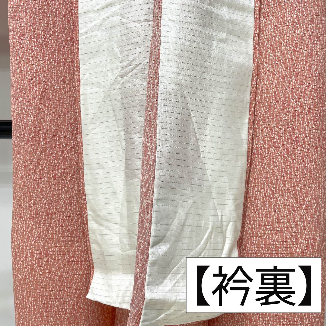 夏物 正絹 小紋 身丈157.5cm 裄丈64cm 薄紅梅色（うすこうばいいろ） 抽象模様 絽 Aランク ピンク系 1132002423313